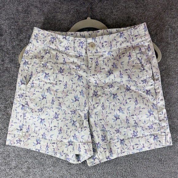 JACHS Girlfriend Pants - Jachs Girlfriend Floral Print Shorts Chino White Purple Womens S